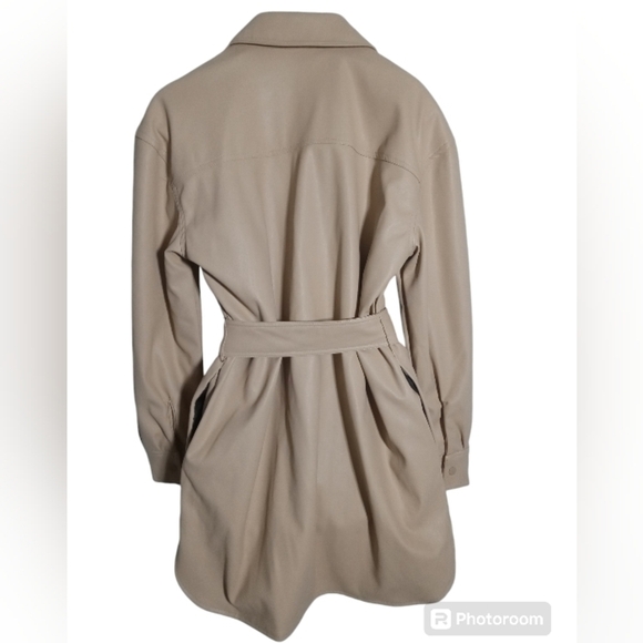 NVLT Women Taupe Vegan Leather Chest Pocket Snapped Belted Shacket Size … - Picture 3 of 12